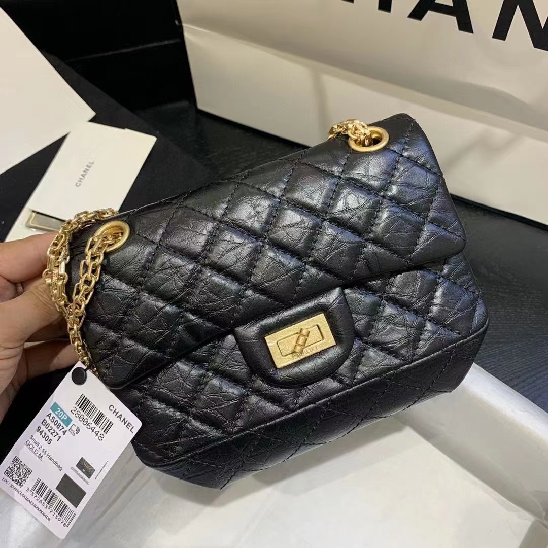 샤넬 빈티지 미듐 미니 핸드백 숄더백 블랙 금장 AS0874