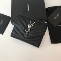 생로랑 YSL 쉐브론 3단 여성 반지갑 금장 은장 403943