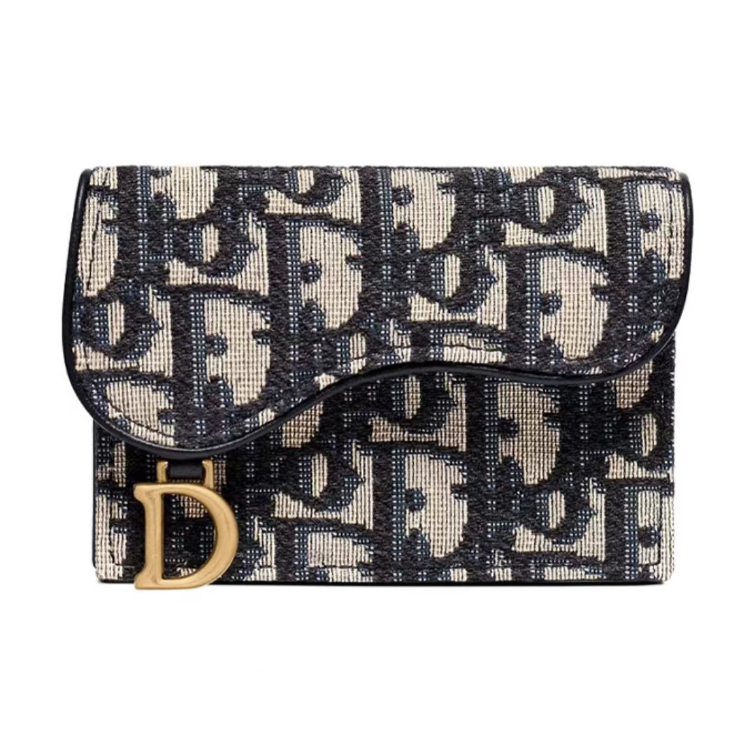 디올 오블리크 새들 플랫 카드 홀더 블루 S5610CTZQ M928