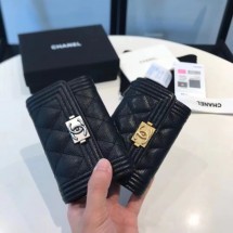 샤넬 보이 샤넬 플랩 카드 홀더 캐비어 블랙금장 은장 A80603