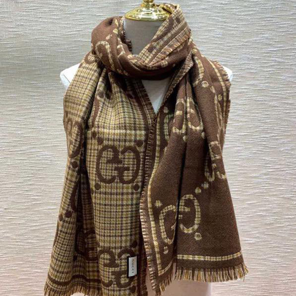 구찌 공용 체크 GG 울 스카프 660025