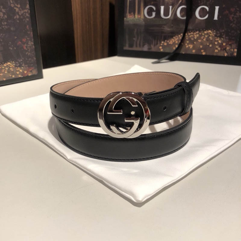 구찌 인터로킹 골드 실버 버클 벨트 2.5cm 370717