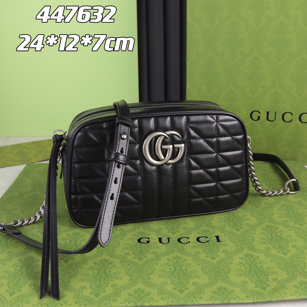 GUCCI 구찌 GG 마몽 마몬트 스몰 마틀라세 숄더백 블랙 은장 447632 UM8BN 1000