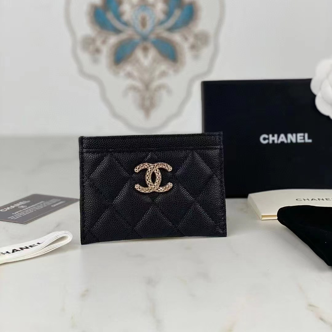 샤넬 카드지갑 CC로고 캐비어 금장 블랙 AP3188