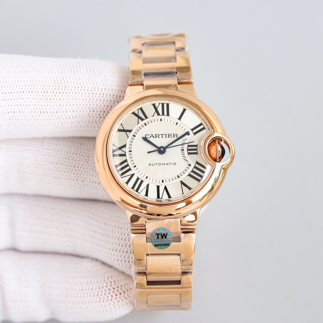 까르띠에 발롱블루 금장 은장 33mm 시계 W6920096