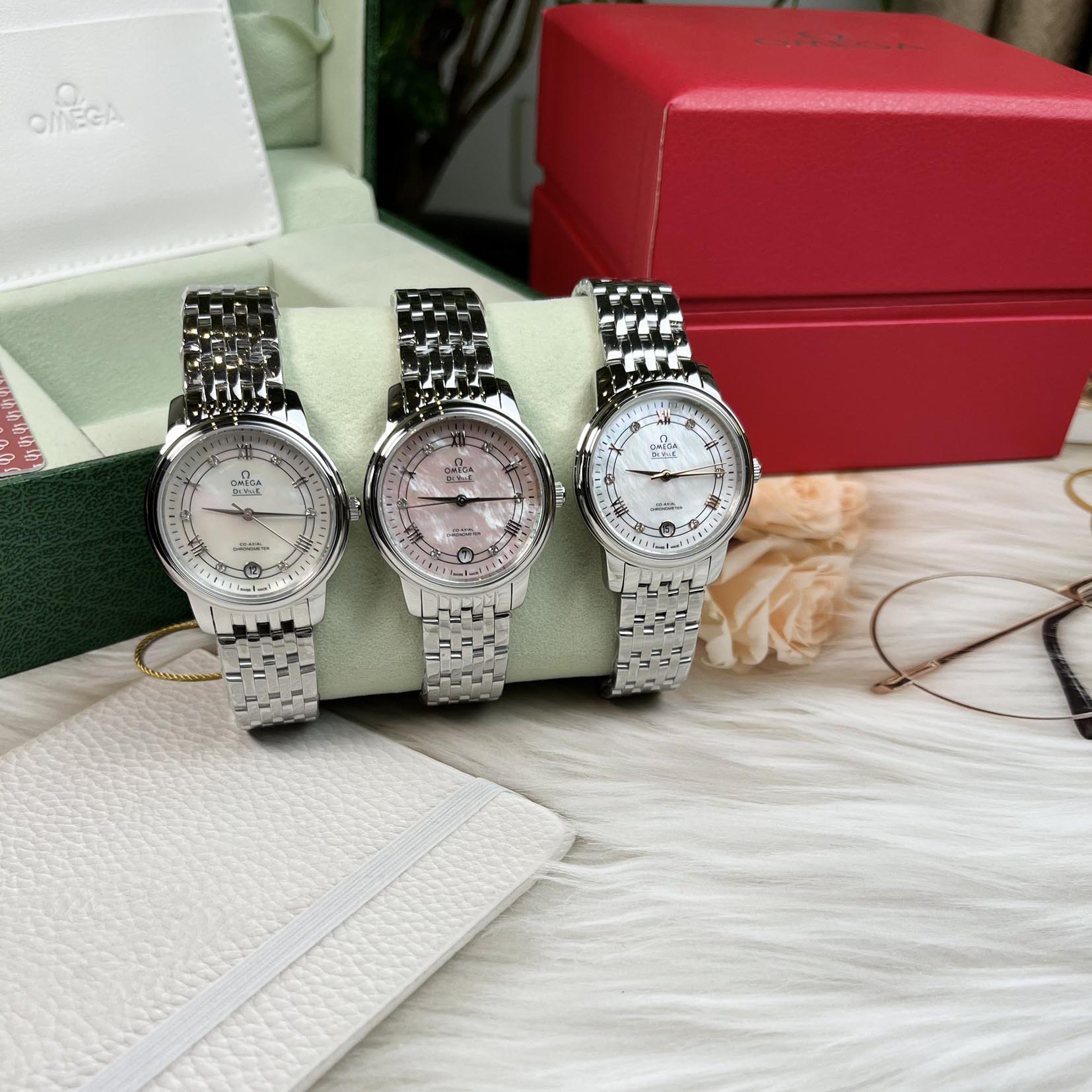 오메가 De Ville 마더 오브 펄 다이얼 여성용 32.7mm 시계 3칼라 424.10.33.20.55.002