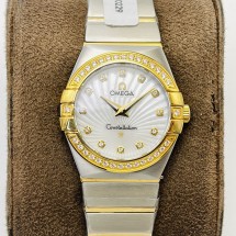 오메가 여성 시계 컨스텔레이션 쿼츠 27MM 금장 123.15.27.60.55.004