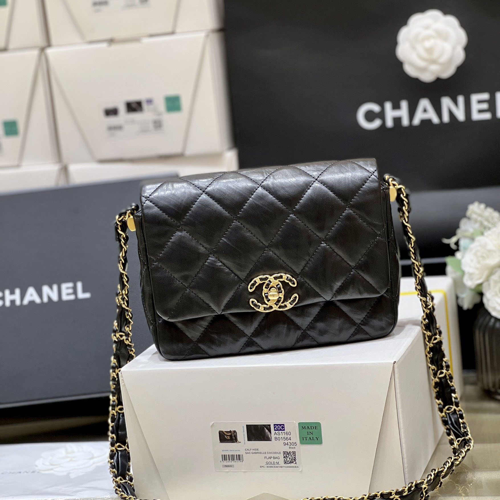 샤넬 23K 19 체인 플랩백 빈티지 카프스킨 AS4423