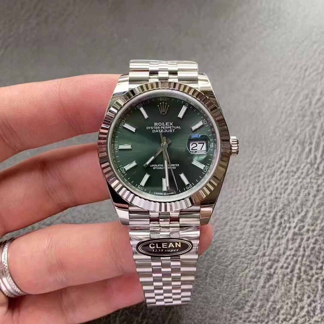 롤렉스 Datejust 41MM 민트 그린 다이얼 오토매틱 남성용 스틸 쥬빌리 시계 4칼라 M126334-0028