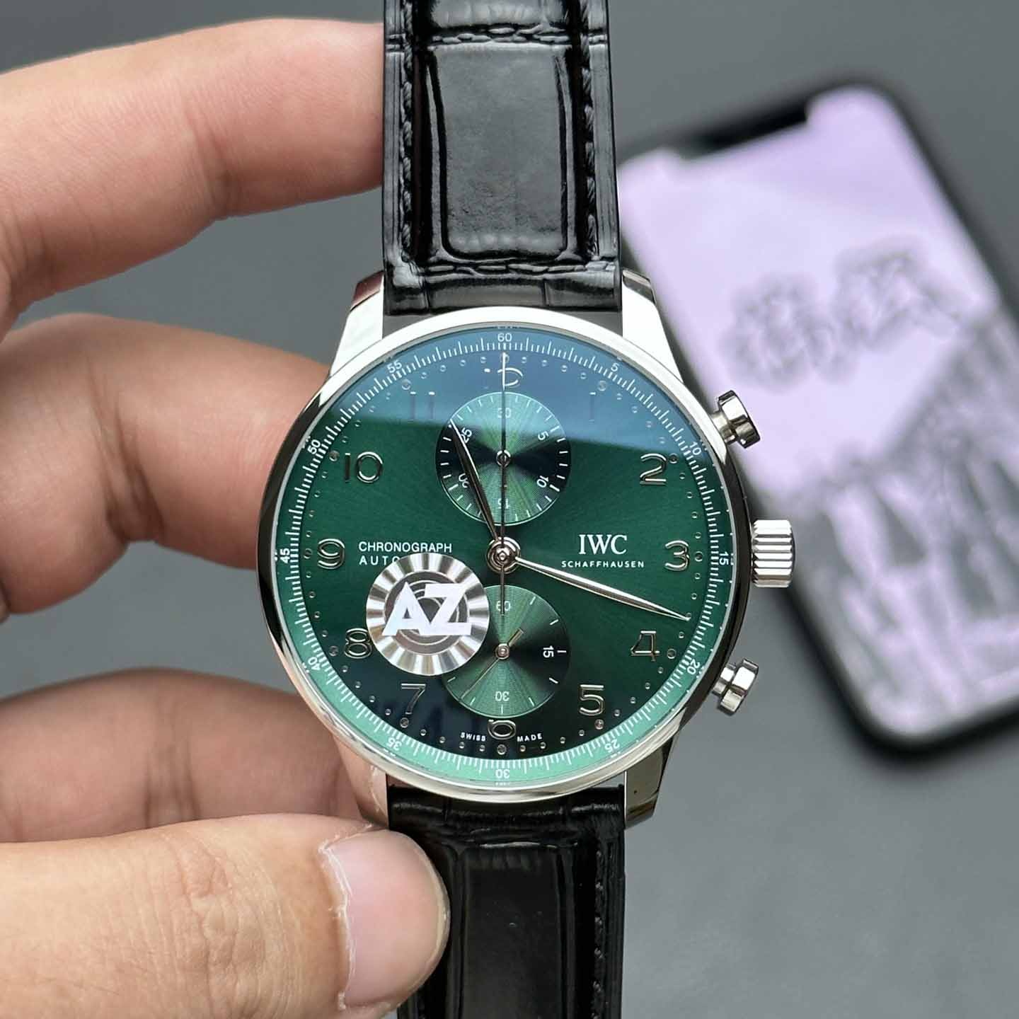 IWC Portugieser 크로노그래프 오토매틱 그린 다이얼 남자 41mm 시계 IW371615IWC