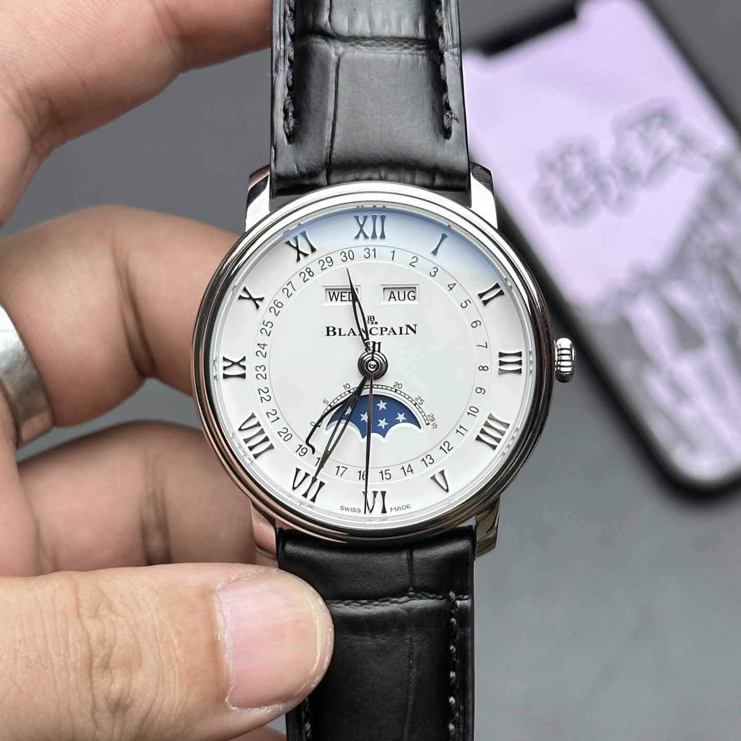 블랑팽 Villeret 오토매틱 다이얼 남자 40mm 시계 블랑팽 6654A-1127-55B