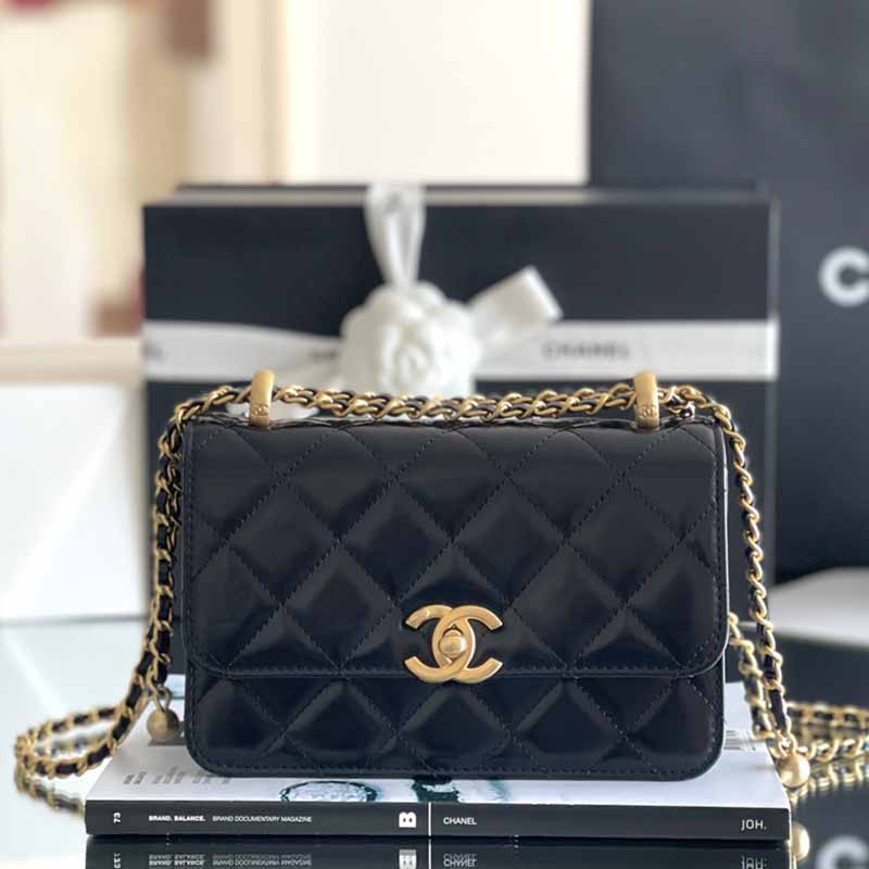 샤넬 풀셋 내장칩 공방 플랩백 미니 블랙 AS2615