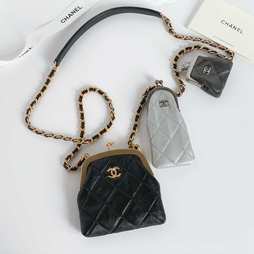 샤넬 체인백 포켓 멀티 동전 지갑 코인 램스킨 블랙 풀셋 Ap2825