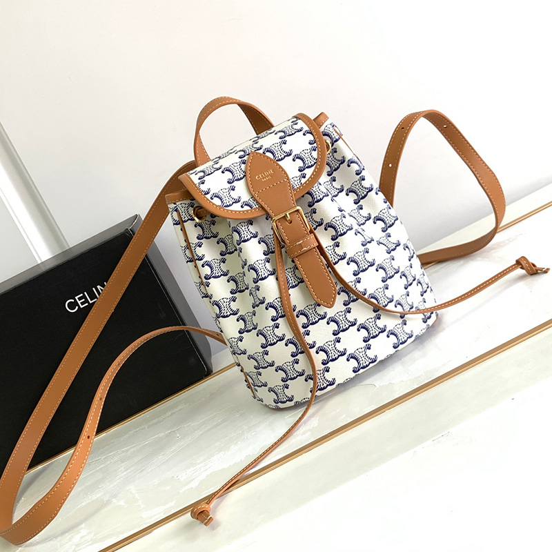 셀린느 트리오페 미니 폴코 백팩 화이트 블루 앤 브라운 2칼라 197662BZJ