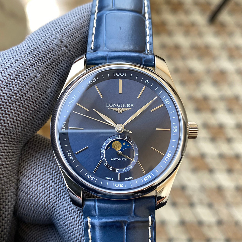 론진 마스터콜렉션 문페이즈 블루 가죽 40mm 시계 L2.909.4.92.0