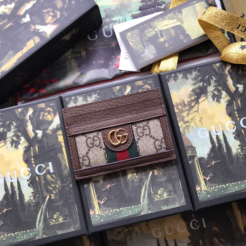 구찌 오피디아 GG 카드 케이스 브라운 523159