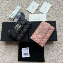 샤넬 샤이닝 큐빅 로고 캐비어 똑딱이 반지갑 2칼라 AP2735