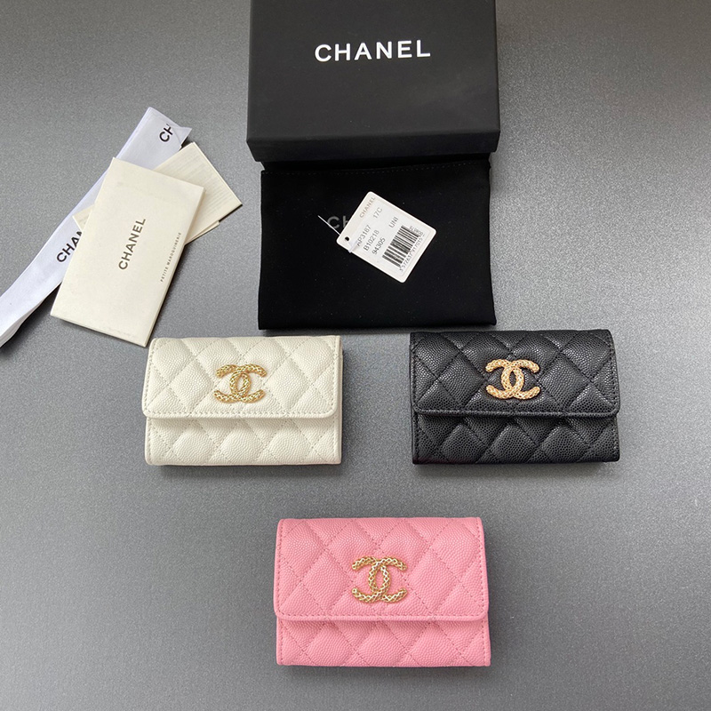 샤넬 클래식 CC 로고 캐비어 똑딱이 카드지갑 3칼라 AP3187