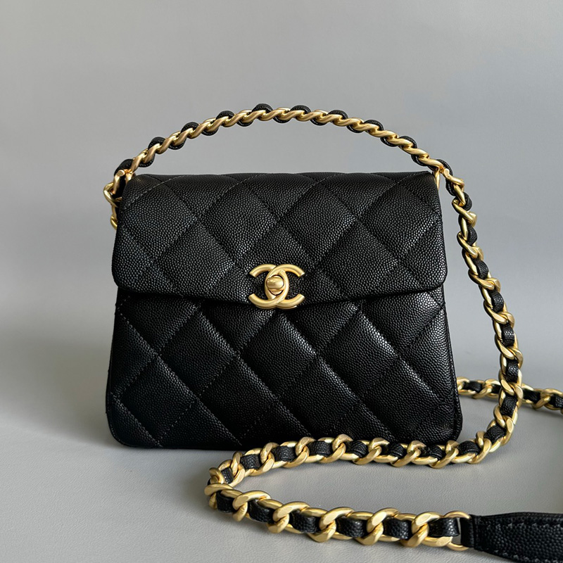 샤넬 24S 탑핸들 골드 체인 캐비어 미니 플랩 백 AS4472
