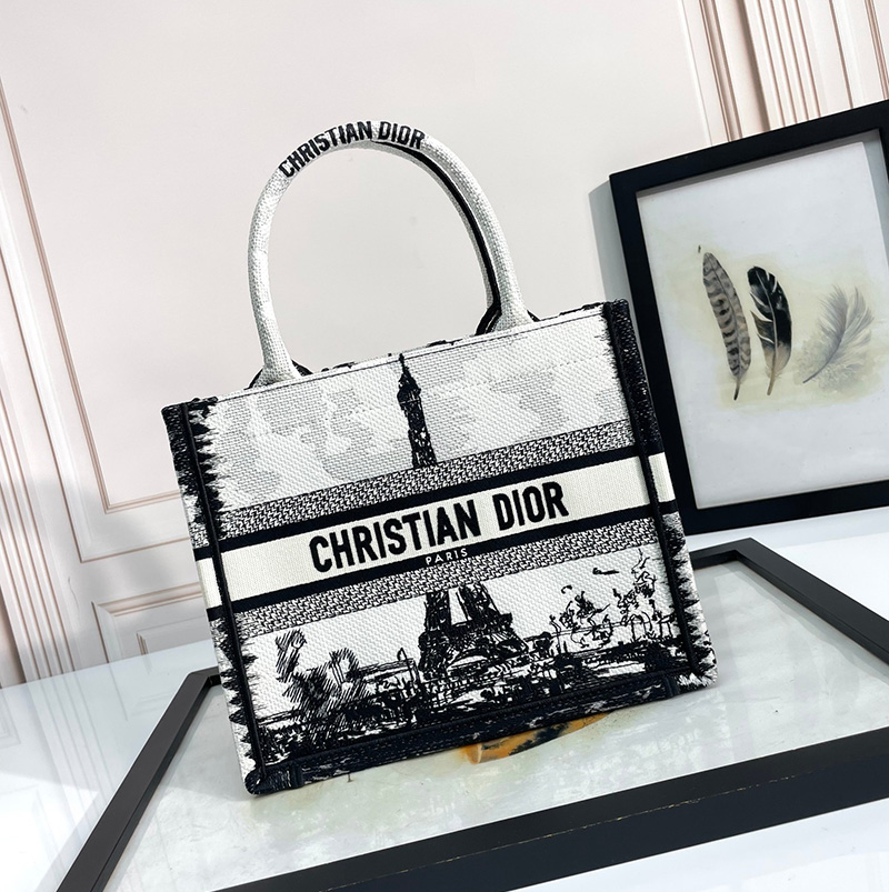 디올 북 토트 백 스몰 파리 화이트 블랙 M1296ZEGG_M933