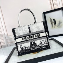 디올 북 토트 백 스몰 파리 화이트 블랙 M1296ZEGG_M933