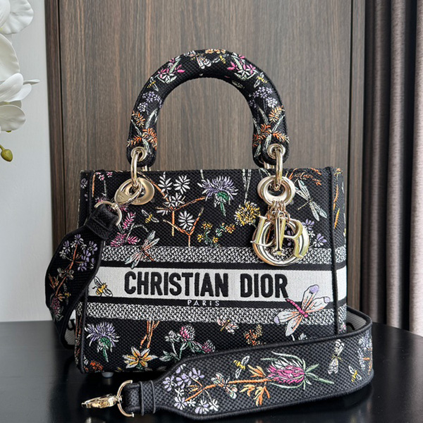 디올 미듐 레이디 디라이트 백 쟈뎅 보타닉 자수 블랙 M0565ORZB M911