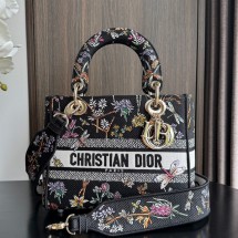 디올 미듐 레이디 디라이트 백 쟈뎅 보타닉 자수 블랙 M0565ORZB M911