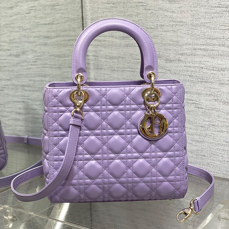 디올 레이디백 호라이즌블루 까나쥬 미디엄 토트백 보라 M0565ONGE