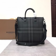 버버리 차콜 체크 레더 토트백 80529291