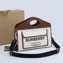버버리 BURBERRY 투톤 캔버스 레더 스몰 포켓 토트 80367841