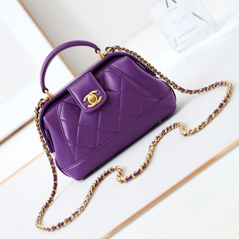 샤넬 MINI BAG WITH TOP HANDLE 핸들 장식의 미니백 램스킨, 골드 메탈 퍼플 5컬러 AS4958