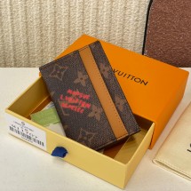 루이비통 더블 모노그램 더스트 코팅 캔버스 카드 지갑 브라운 홀더 M11707