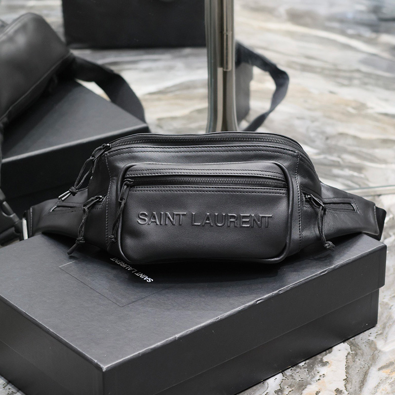 생로랑 로고 스몰 스웨이드 힙색 남성블랙 581375