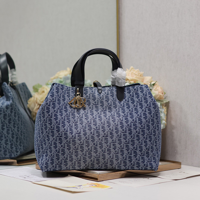 디올 오블리크 뚜주흐 백 라지 블루 데님 M2820ODCE_M49E