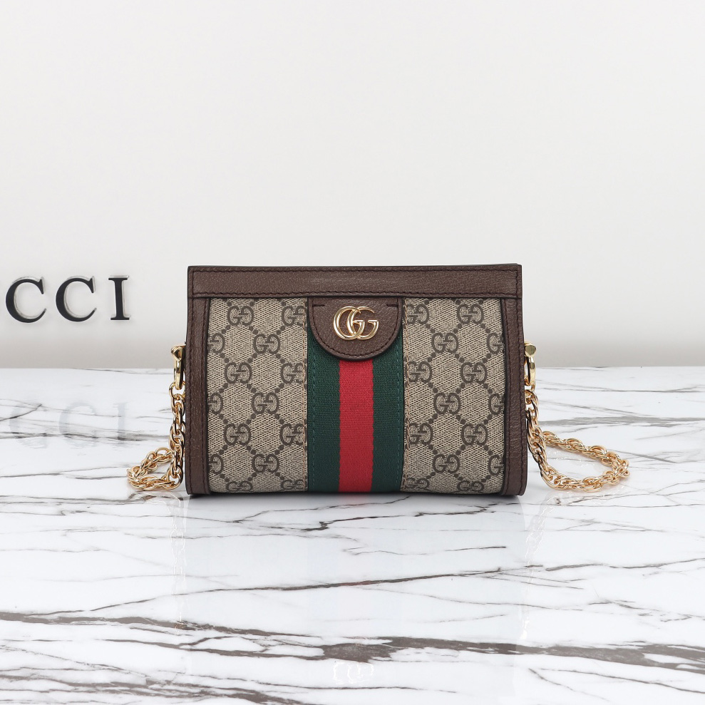 구찌 오피디아 GG 수프림 미니 캔버스 숄더백 브라운 602676