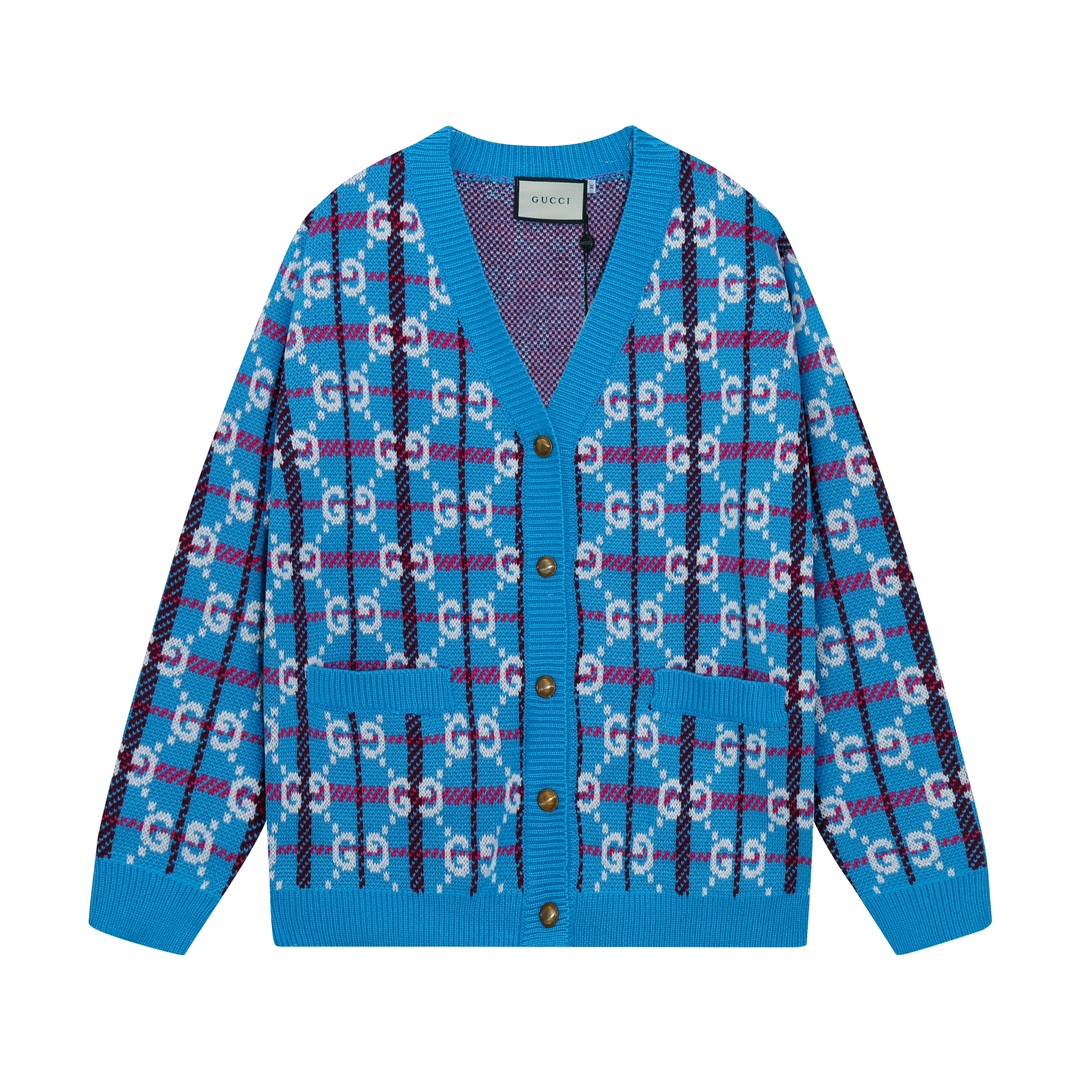 구찌 GG 체크 자카드 여자 울 가디건 731585 XKC1H 4896