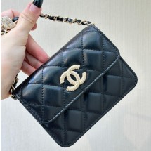 샤넬 체인 달린 미니백 램스킨, 스트라스, 골드 메탈 블랙 AP4315