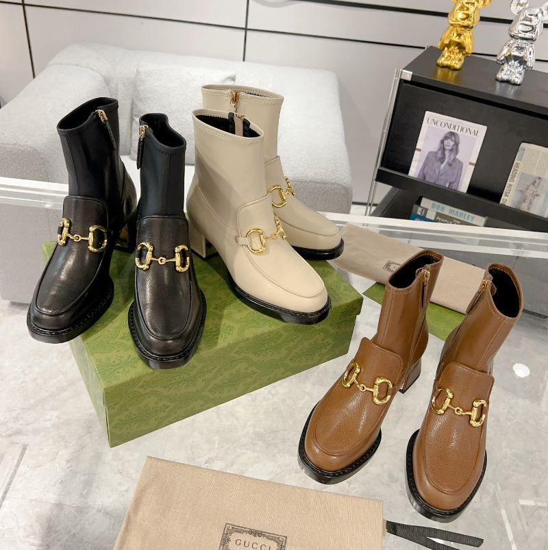 구찌 여성 BABY 홀스빗 레더 미드힐 앵클부츠 3컬러 719830