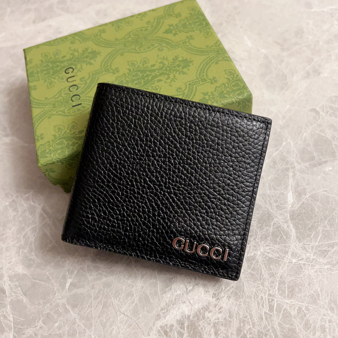 구찌 로고 양면 지갑 블랙가죽 771148