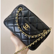 샤넬 미니 카메라 케이스 램스킨, 골드 메탈 블랙 AS5190 B18306 94305