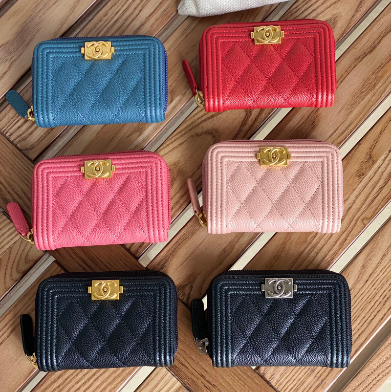 샤넬 보이 캐비어 지퍼돌이 카드지갑 은장 금장 5컬러 A80602