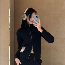 버버리 FW24 체크라벨 면집업 후드 남여공용 블랙 81022761