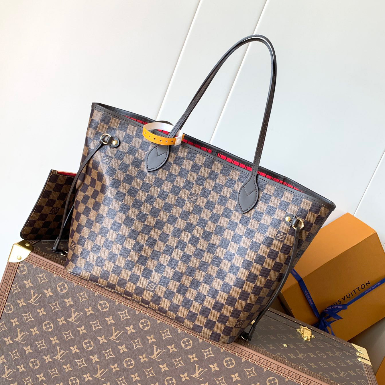 루이비통 네버풀 MM 다미에 에벤 캔버스 숄더백 체리 N41358