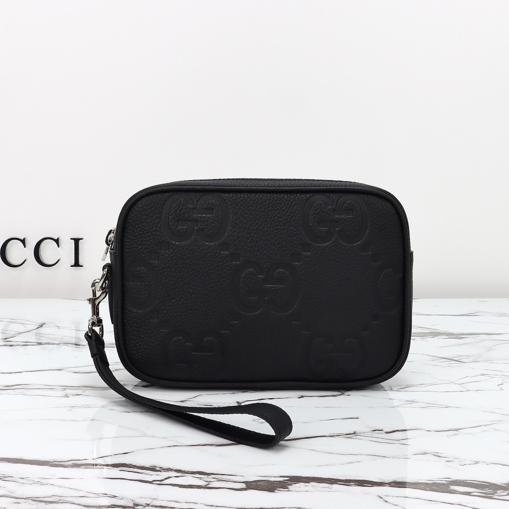 구찌 스몰 점보 GG 파우치 블랙 레더 802148AABY01000