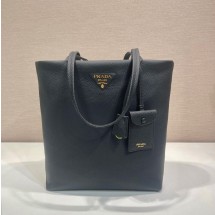 프라다 블랙 그레인드 가죽 쇼핑백 1BG550