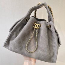 샤넬 25C 크루즈 호보백 25백 스웨이드 스몰 CC로고 포켓 체인 모피 그레이 AS5293