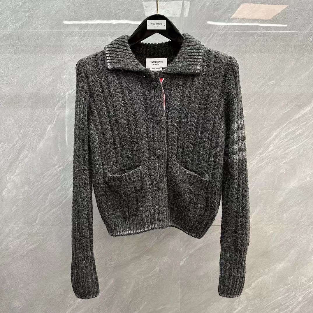 톰브라운 청키 링크스 스티치 4바 폴로 메리노 울 가디건  FKJ102A