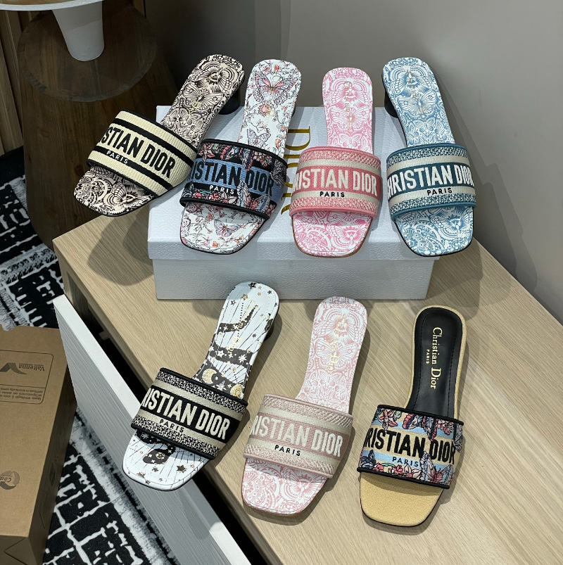디올 자가드 스퀘어 통굽일자 슬리퍼 3.5CM 7컬러 KCO277ERT