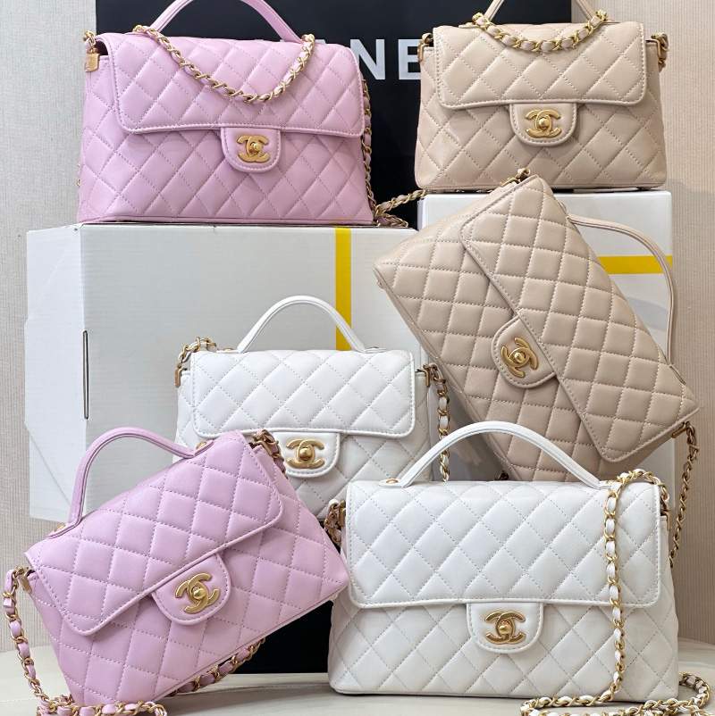 샤넬 탑 핸들 램스킨 & 골드 메탈 스몰 플랩 백 3컬러 AS5355