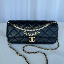 샤넬 스몰 플랩 백 램스킨, 이미테이션 펄, 골드 메탈, 블랙 AS5011